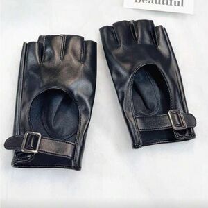 Black Leather Fingerless Gloves
